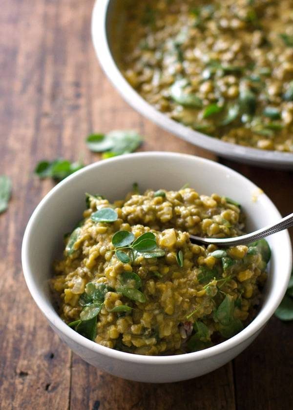 Monggo beans in a white bowl.