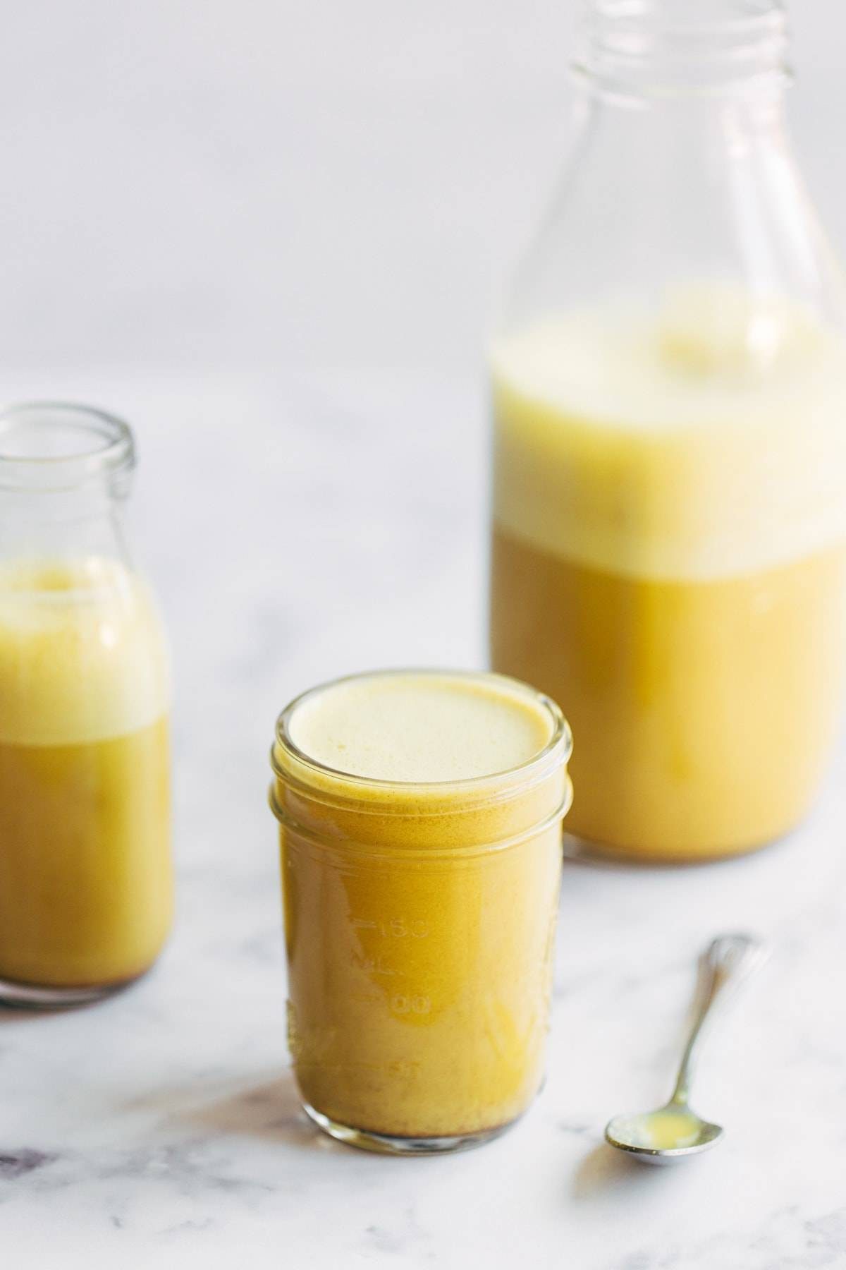 Golden milk latte in a jar.