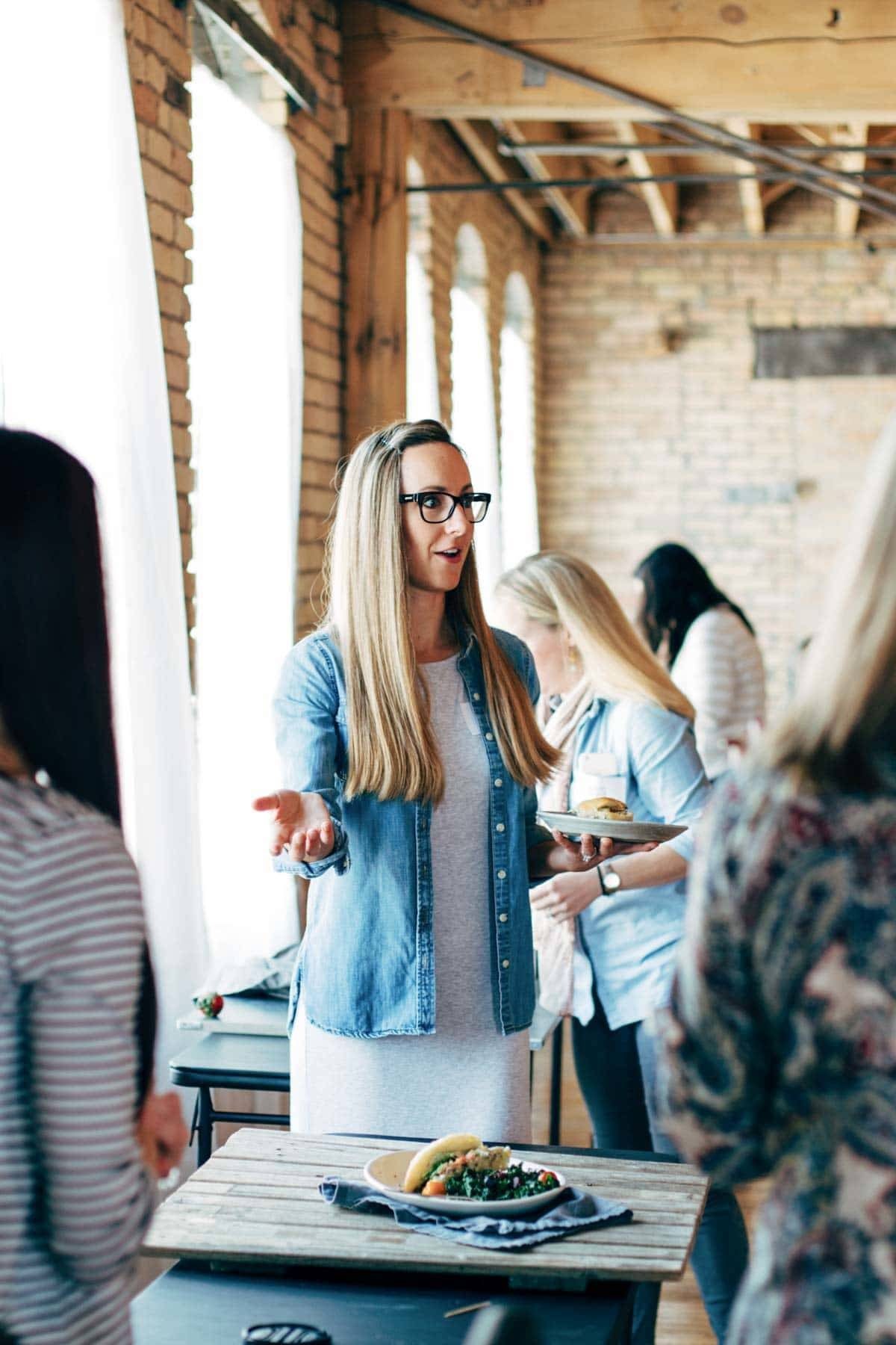 Woman showing food styling.